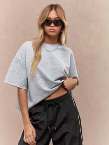 Oversized Heavy T-Shirt Modern Streetwear Essential Boxy Cut Casual Summer Basic Loopback Top Ultra Soft Minimalist Urban Fashion Staple-Unisex Summer Casual Vintage Cotton Printed T-Shirts For Couples - Xám - Xem 10