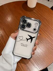 1个飞机航线心形（相机镜头贴膜）奢华时尚防震气囊手机壳，兼容苹果6/7/8/X/XS/XR/11/12/13/14/15/16/16E/17/17PM，保护性手机壳 - 白色 飛機 - 查看 3
