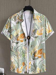Tropical Leaves Pattern Symbolizes Vitality And Harmony With Nature Creating A Relaxing Summer Vibe Stylish 3D Printed Short Sleeve Button Down Shirt For Men Perfect For Beach Or Casual Wear - 白色 - 查看 4
