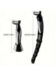 电动背部毛发修剪器，长柄设计，可拆卸手柄，男士背部剃毛器，高品质，背部理容，个人护理工具，符合人体工学的手柄，时尚修剪工具，精准，高品质刀片，USB充电，男士理容套装，家用理发工具，旅行理发套装 - 黑色 - 查看 3