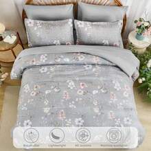 Queen Comforter Set Grey Botanical Floral Bedding Comforter Sets Queen Size for All Seasons 7 Pieces Bed in a Bag Lightweight Microfiber Comforter Set with Sheets Pillowcases and Shams - Gris - Ver 4