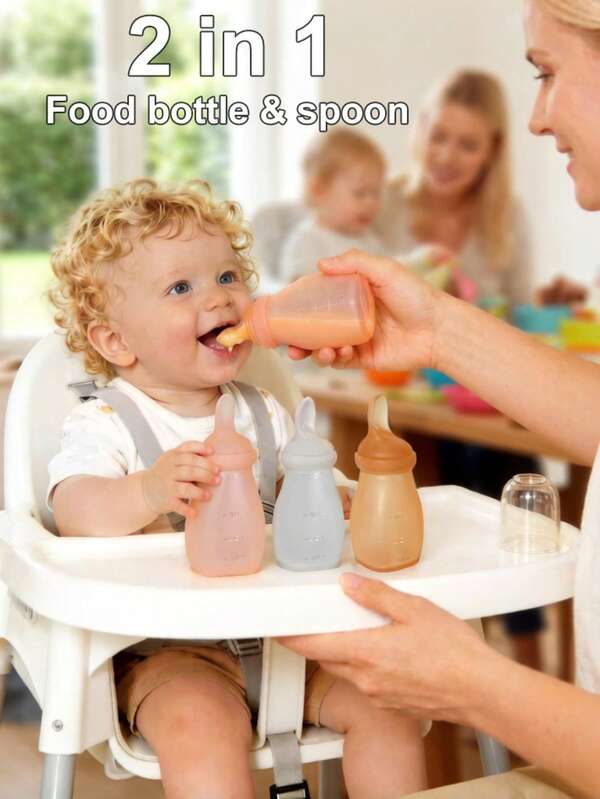 1pc White Baby Silicone Feeding Spoon Squeeze Bottle, 120ml/4.23oz Capacity, With Gift Box, Suitable For Juices, Purees And More