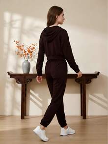 Comfortable Women's Casual Set With Zipper And Jogger Pants – Perfect For Everyday Wear And Maximum Comfort - 咖啡棕 - 查看 3