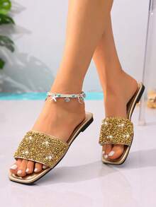 2026新款夏季休闲沙滩平底凉鞋 - 金色 - 查看 2