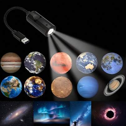 1/3pcs LED Starry Sky & Galaxy Projector With Planets, Moon, Earth, Jupiter, Andromeda Etc., 360° Rotation, Desktop Decor Lamp, Suitable For Bedroom Ceiling, Photo Background, Valentine's Day, Proposal, Wedding, Camping, Halloween, Christmas - ABS Body, No Battery Needed, Powered By Plug-In Power