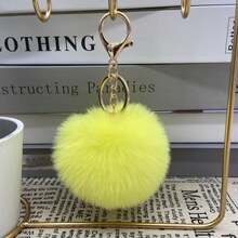 Rex Rabbit Fur Ball Pendant Plush Ball Keychain - Khaki - View 5