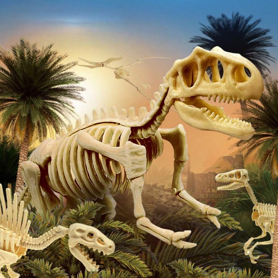 一套3D恐龙骨骼化石模型（需自行组装），逼真的恐龙骨骼模型套件，DIY史前生命科学展示模型，科普教育学习道具，生物结构认知教学辅助工具，精细的骨骼结构，适用于研究和展览，增强动手能力和空间思维，适用于科学展览、课堂教学、家庭收藏、办公室装饰和科学教育 - 多款 - 查看 1