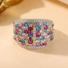 Nhẫn đính hôn cầu vồng sang trọng phong cách Bohemian, kiểu dáng nghệ thuật trang trí cổ điển, nhẫn thề nguyện thủ công. Thiết kế độc đáo, phù hợp để đeo hàng ngày và làm quà tặng dịp lễ. - Bạc - Xem 1