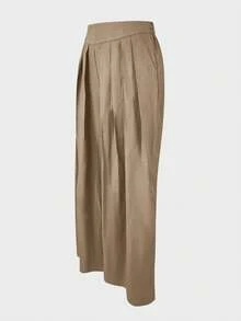 Quần dài ống rộng thanh lịch dành cho nữ, chất liệu polyester. - Màu Khaki - Xem 3
