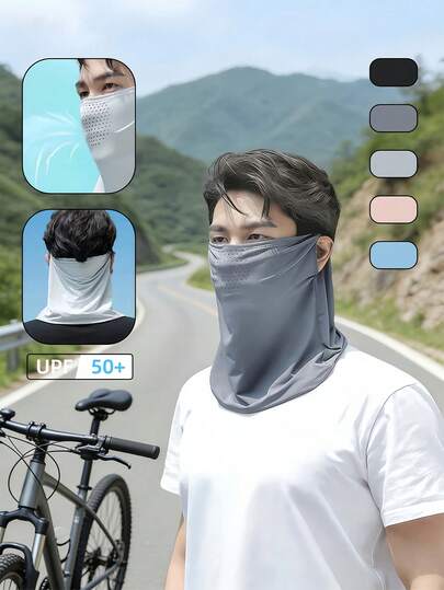 Khẩu trang chống nắng bằng lụa băng dành cho nam, tích hợp bảo vệ cổ, lỗ lưới thoáng khí, thích hợp cho đạp xe, chống tia UV UPF50+, khăn che nắng khi lái xe ngoài trời, được thiết kế cho các hoạt động thể thao dành cho nam giới, khẩu trang có lỗ thông gió hình tổ ong giúp thở dễ dàng và không bị đổ mồ hôi, cấu trúc cổ tích hợp che phủ mặt và gáy để bảo vệ toàn diện khỏi ánh nắng mặt trời.