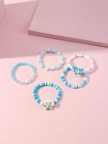 5pcs/Set Sanrio Girls Cute Rabbit, Puppy, Flower Soft Clay Pendant Beaded Bracelet Set, Suitable For Holiday Party, School, Birthday Gift For Girls, Random Color - Multicolor - View 13