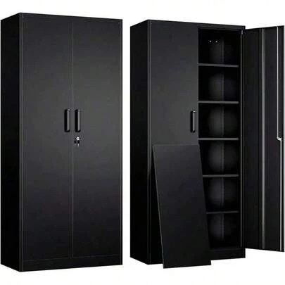 Yizosh - Gabinete de almacenamiento de metal con 2 puertas y 5 estantes ajustables - archivador de acero de 71 pulgadas, para oficina y hogar : Hogar y Cocina 4CK1