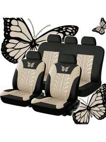 9件/4件装通用蝴蝶图案刺绣汽车座椅套 - 涤纶面料，四季皆宜，兼容安全气囊，可手洗 - ZYT5 - 查看 16
