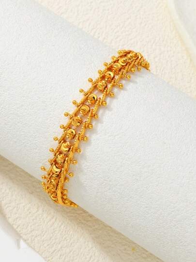 1 pieza Pulsera de cadena con cuentas y borlas chapada en oro de 24K, accesorio de lujo vintage para fiestas de estilo de Oriente Medio durante el Ramadán