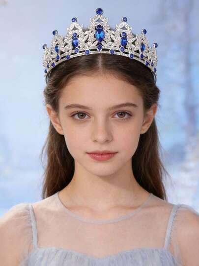 1件新娘伴娘皇冠，合金水钻装饰，生日派对公主头饰，闪亮发饰