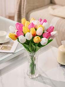 Colorful/White Artificial Tulip Flowers, Suitable For Mother's Day Gift, Desktop Decor, Wedding, Party, DIY Bouquet, Home Decor, Plastic Flowers, Decorations, Easter, Valentine's Day Wreath, Wedding Bouquet, Back To School Room Decor, School Supplies - Multicolor - View 9