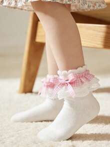 1 Pair Cotton Children's Lace Plaid Bow Ruffle Dance Princess Fashion Versatile Party Socks - Multicolor - View 7