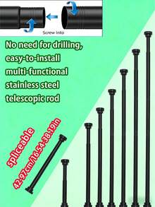 1pc Super Long Stainless Steel Telescopic Rod, Curtain Rod, Door Curtain Rod, Wardrobe Rod, Shower Curtain Rod, Tension Rod, Drying Rack, Curtain Pole, Wardrobe Hanging Rod, Extendable Rod, Laundry Drying Rod, Rod Bracket, Kitchen Organizer Rod, Black Room Divider, Spring Curtain Rod, Spring Shower Curtain Rod, No Drilling Required, Adjustable Bathroom Divider Spring Rod, Adjustable Black Shower Curtain Rod - Shower Curtain Rod - View 22