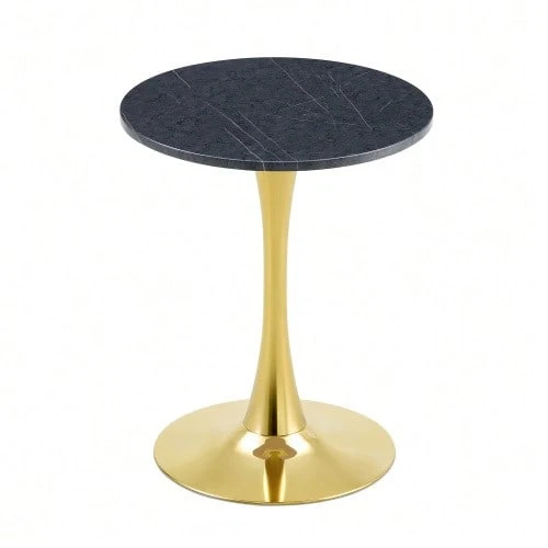 Table d'appoint ronde de 60 cm / petite table à manger en MDF : plateau réalisé avec une technologie de thermoformage de haute qualité, aspect grain blanc, pied de support doré – parfait pour les espaces de vie européens. - Noir - Voir 1