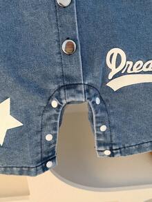 1 bộ áo liền quần denim phong cách retro cho bé trai 0-3 tuổi, thích hợp cho mùa hè. - Màu xanh bụi bặm - Xem 6