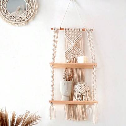 Tranh treo tường đan thủ công, kệ bằng dây cotton phong cách Boho, trang trí phòng khách sạn/nhà nghỉ/phòng trẻ em.