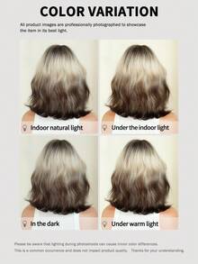 女士短款波浪卷发假发，铂金色渐变至棕色，带刘海，12英寸短款波浪卷发假发，深色发根，天然合成纤维，耐热假发，适合日常角色扮演、音乐节派对等场合佩戴。 - Platinum - 查看 8