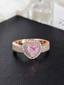 MOONSO 1 chiếc nhẫn cưới/đính hôn sang trọng hình trái tim đính đầy đá Cubic Zirconia dành cho nữ, mã sản phẩm R1505 - Hoa hồng vàng - Xem 5