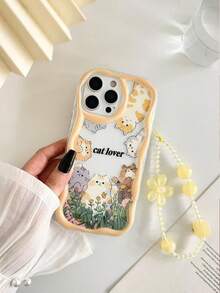 Ốp điện thoại chống sốc in hình mèo hoa văn bóng mượt, viền lượn sóng, màu kem, kèm phụ kiện vòng tay hạt cườm, tương thích với iPhone 17pro/17Air/17/17promax/16/11/16pro/16plus/16promax/16e/15Promax/13/14/12/XS/XR/7G/8P, Galaxy 11/12Pro/12/12X/13Pro/14Pro/15Pro/, 10/9/Note9/12c/Note11pro/Note8Pro, phiên bản quốc tế, không phải phiên bản nội địa. - Nhiều màu - Xem 2