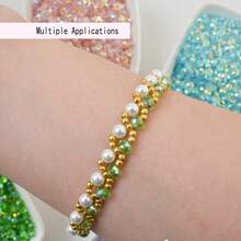 100颗8毫米高品质玻璃水晶珠，扁平圆形散珠，适合DIY手链和项链首饰制作 - 綠色 - 查看 3