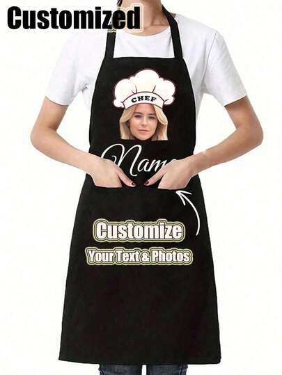 Customized Text, Personalized Black Apron, Household Apron, Baking Apron, Housewife Apron, Salon/Beauty School/Barber Apron, Unique Customized Gift For Men And Women