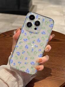 1pc Fashion Creative Full-Screen Purple Flower, Leaf, Floral Painted Pattern Soft TPU Transparent Anti-Fall Anti-Scratch Anti-Fingerprint Phone Case, Camera Lens Protection Compatible With Apple, Nothing, Pixel, International Version,  Not The Domestic Version - Multicolor - View 3