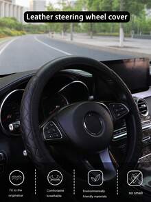 1pc Leather 3D Massage Car Steering Wheel Cover, Black, Universal For Men And Women - Multicolor - View 3