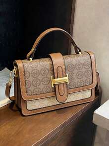 新款复古印花小方肩斜挎包 - 棕色 - 查看 1