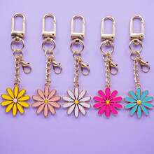 5个双面珐琅雏菊钥匙扣，花朵吊坠配迷你龙虾扣，多功能包饰，可用于挂护手霜、唇彩和钥匙 - 雛菊鑰匙圈 - 查看 3
