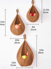 欧式流行编织壁挂式水果网袋，鸟巢，水滴形棉绳编织篮网 - 卡其色 - 查看 4