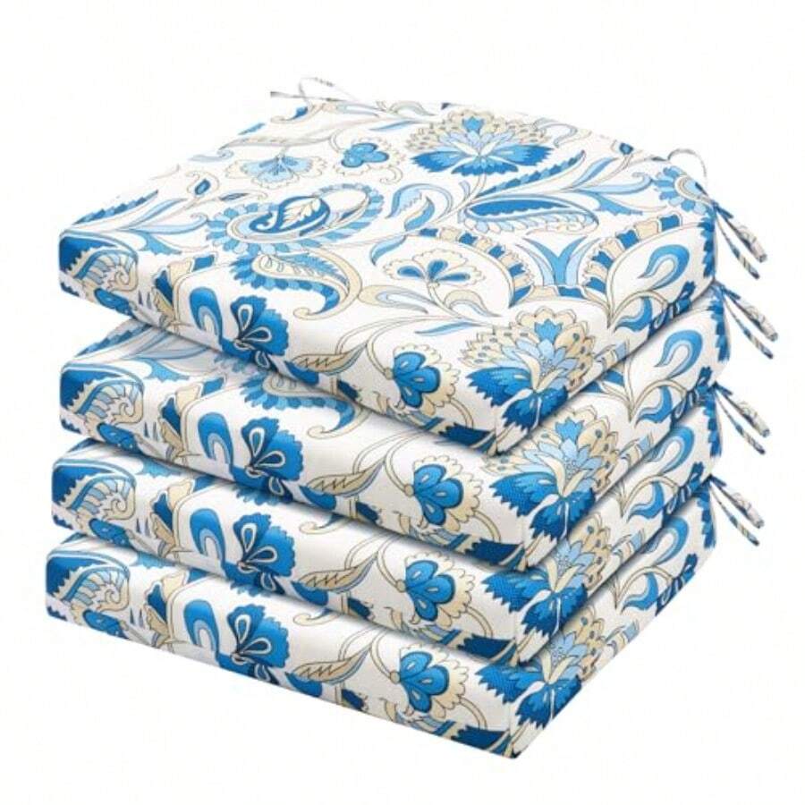 HARBOREST Juego de 4 cojines para silla al aire libre cojines para silla de patio resistentes al agua con lazos cojines de asiento al aire libre para muebles de patio 43x41x5 cm Azul Mariposa - Mariposa azul - Ver 1