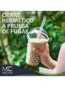 Paquete de 100 Vasos para Frappé (12oz, 360ml) Con Tapa Domo Transparente Desechable para Bebidas Frías, Malteadas (MC12FR) - Transparente - Ver 5