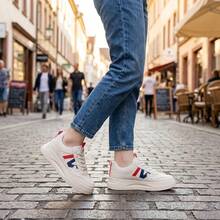 Tenis de mujer casuales con plataforma de suela gruesa para aumento de altura, zapatillas blancas mujer de cuero sintético PU con diseño retro de combinación de colores y cordones, zapatos para mujer calzado deportivo cómodo transpirable y antideslizante, tenis deportivos para mujer oferta ligeros y versátiles para uso diario de estilo casual y moda. - Rosa Fucsia - Ver 3