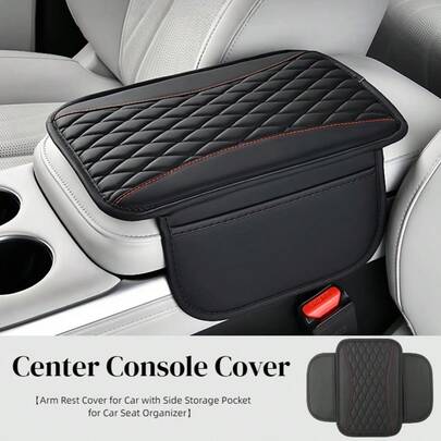 1 Stück Spaltleder Mittelkonsolen Abdeckung, aufgewertete Armlehnenabdeckung, mit/ohne seitliche Aufbewahrungstasche, kann als Auto Sitzaufbewahrungstasche verwendet werden, modische Auto Dekoration, geeignet für die meisten Limousinen, Fahrzeuge, SUVs