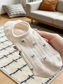 5双装女士夏季薄款透气蝴蝶结船袜，女士隐形袜，简约百搭，适合外出和居家穿着 - 彩色 - 查看 5