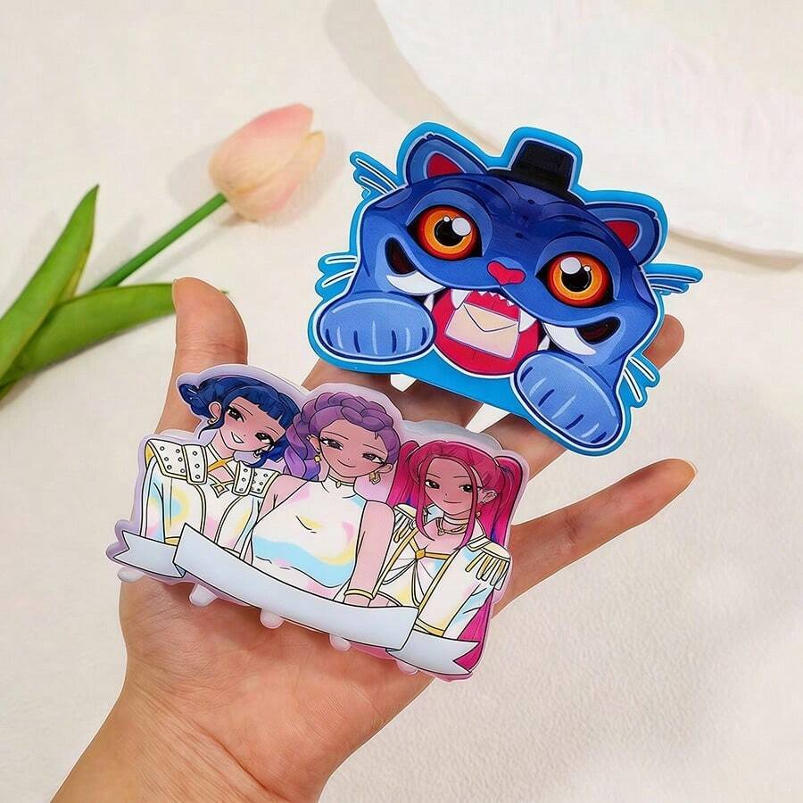 Hasbro IKOKP独家K-POP发爪夹 - 9件套亚克力发夹，印有卡通人物和怪兽图案，高品质透明亚克力材质，光滑防脱落，适合日常使用，K-POP粉丝必备 - 多色 - 查看 1