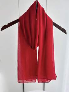 1pc Pleated Satin Headscarf, Suitable For Women's Daily Outfit Matching - Red - View 2