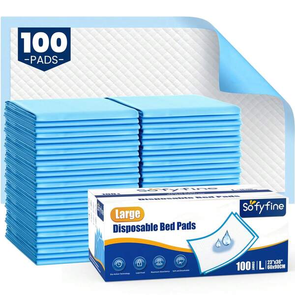 Paquete de 100 almohadillas desechables para cama, 23"x36", impermeables, para adultos con incontinencia, absorbentes y a prueba de fugas para niños y ancianos, almohadilla extragrande para entrenamiento de cachorros y perros, cambiador para bebés.