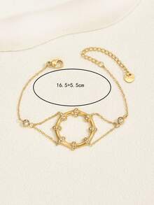 1件法式奢华圆形手链，镶嵌合成锆石，优雅百搭，适合女士日常、派对、聚会佩戴 - 金色 - 查看 5