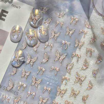 1 miếng dán móng tay hình bướm lấp lánh, miếng dán móng tay hình bướm tinh tế, miếng dán trang trí móng tay mỏng cứng tự làm.