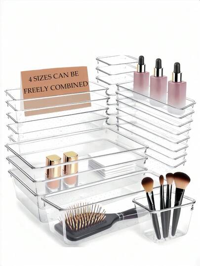 1 Stück/5 Stück/25 Stück transparente Kunststoff Schubladenaufbewahrungsbox Set, vielfältige Kombinationsmöglichkeiten, multifunktionale Badezimmer Waschtisch Schubladenorganizer Box für Kosmetik, Schlafzimmer, Küchenzubehör und Büroartikel, Haustier Schreibtisch Aufbewahrungsbox mit Schubladen, platzsparend, zur Organisation von Alltagsgegenständen, Dekoration für Herbstfeiertage, Raumdekoration, Heimdekoration, Herbstdekoration, Schlafzimmerdekoration