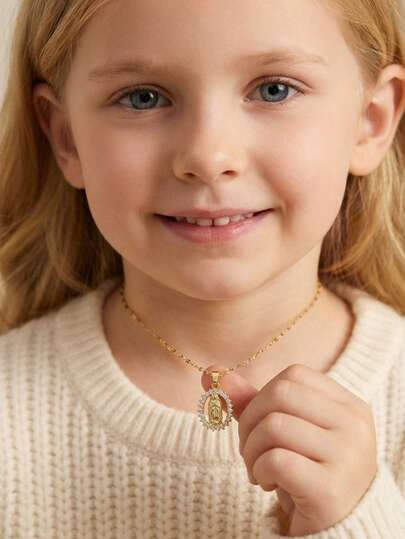 1 chiếc mặt dây chuyền Đức Mẹ Đồng Trinh bằng thép không gỉ mạ vàng cổ điển, đính đá Zirconia, phụ kiện tôn giáo, quà lưu niệm trang trí tiệc tùng, quà tặng gia đình và bạn bè.