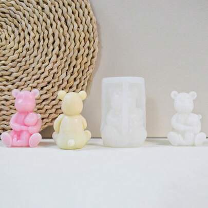 1 khuôn silicon hình gấu ôm, khuôn làm nến thơm 3D, khuôn silicon làm tượng trang trí bằng thạch cao thủ công.