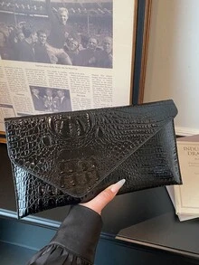 Nueva bolsa de sobre con diseño de nicho de moda con estampado de cocodrilo, bolso de mujer de estilo retro - Negro - Ver 9