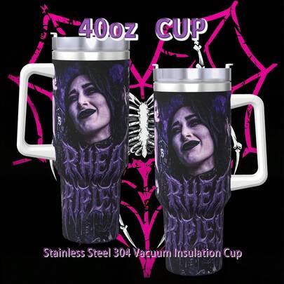 Bình nước Purple Style bằng thép không gỉ, dung tích 40oz, có tay cầm và ống hút, in hình thí sinh Rhea Ripley, là vật dụng không thể thiếu cho các buổi hòa nhạc, du lịch và trường học, là món quà hoàn hảo dành cho người hâm mộ!